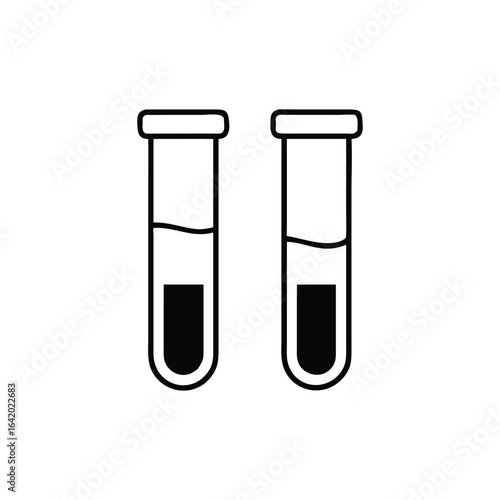 Two Test Tubes Icon Filled with Liquids on a Transparent Background, Outline Design