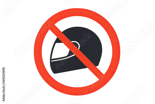 No motorcycle helmet sign dark helmet with red prohibition circle on transparent background concept of road safety warning