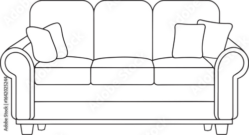 Outline sofa illustration with pillows for interior design projects and home decor concepts