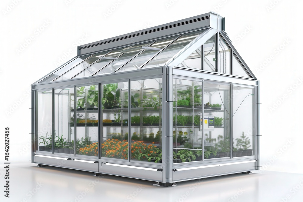 Fototapeta premium Intelligent climate-controlled greenhouse with sensors