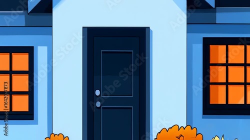 Wallpaper Mural Cozy suburban house animation with beautiful autumn trees and falling leaves Torontodigital.ca