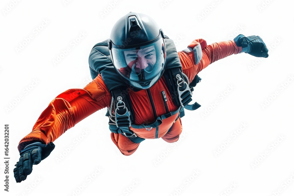Skydiver in freefall with panoramic view Skydiver in freefall with panoramic view