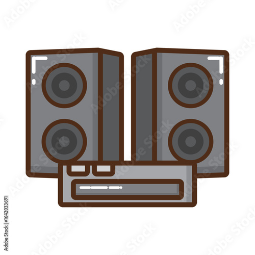 Audio system: A captivating illustration showcases a modern audio system, complete with speakers and a central receiver. Ideal for audiophiles and tech enthusiasts alike.