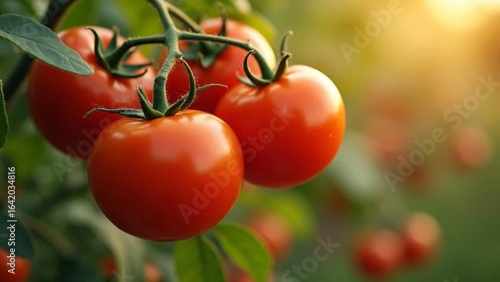 Bunch of ripe tomatoes in the garden. Close up. 