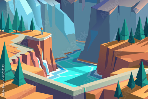 3D Style Gorge Background With Minimal Color Scheme