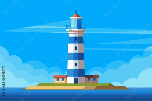 Clean Vector Illustration Lighthouse With Clear Blue Sky