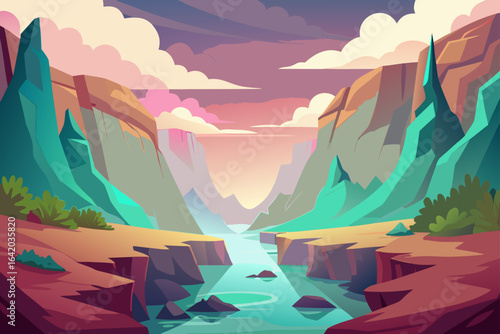Dreamy Vector Gorge Background With Seamless Transitions