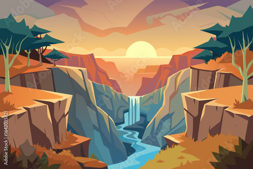 Cut Paper Style Gorge Background With Faded Textures