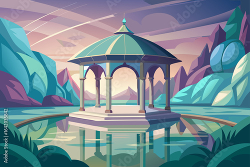 Dreamy Vector Pavilion Background With Glassy Surface