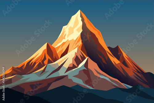 Flat Realistic Vector Style Mountain Peak With Soft Light