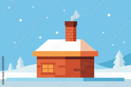 Gradient Flat Vector Style Chimney With Snowy Background