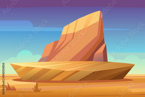 Gradient Flat Vector Style Wooden Desert Rock In Field