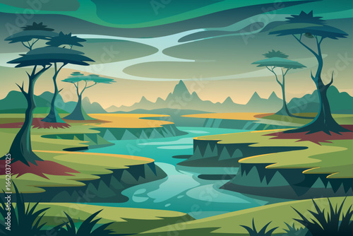 Layered Vector Bayou Background With Layered Shadows