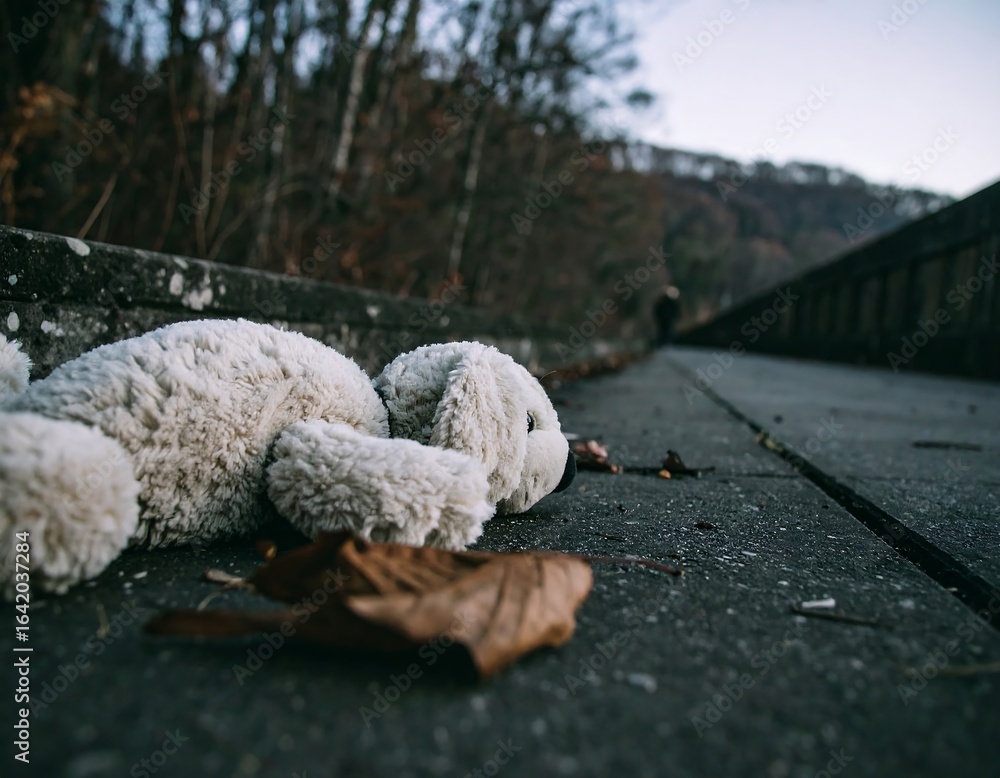 Obraz premium Abandoned teddy bear on a walkway