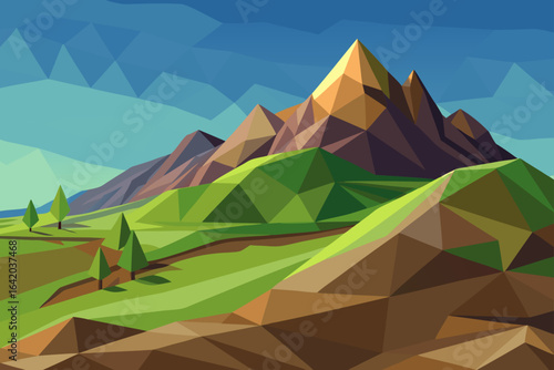 Low Poly Hillside Background With Smooth Depth
