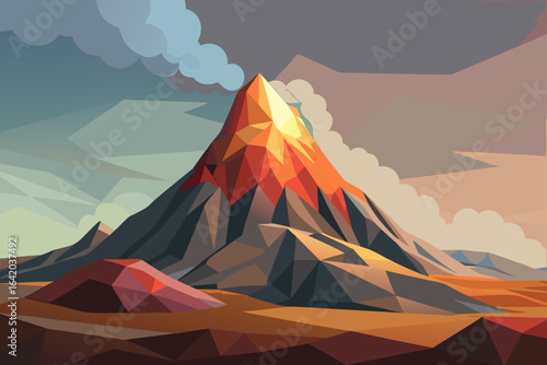 Low Poly Volcano Background With Fog Overlay