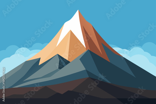 Minimal Realistic Vector Style Mountain Peak With Clouds