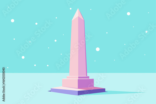 Pastel Color Vector Style Obelisk With Snowy Background