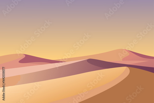 Pastel Color Vector Style Sand Dune With Golden Hour Light