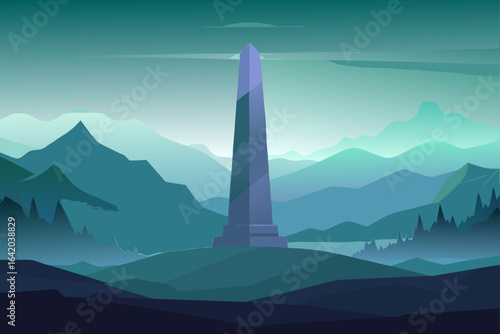 Smooth Gradient Vector Style Obelisk With Misty Morning