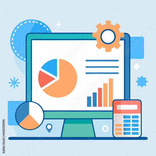 Digital analytics and financial data visualization on computer screen