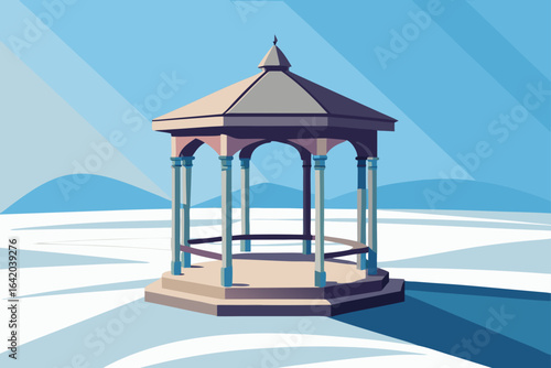 Soft Shadow Vector Style Gazebo With Snowy Background