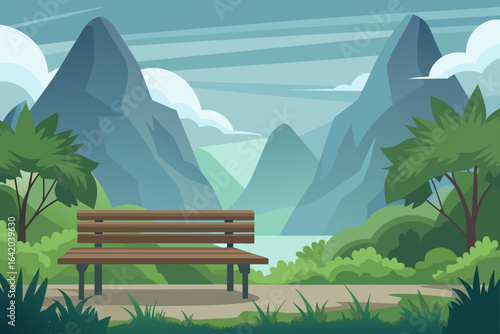 Subtle Texture Vector Style Garden Bench With Misty View