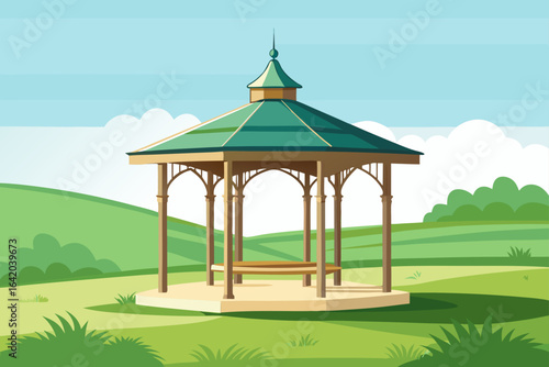 Subtle Texture Vector Style Gazebo With Grassy Field