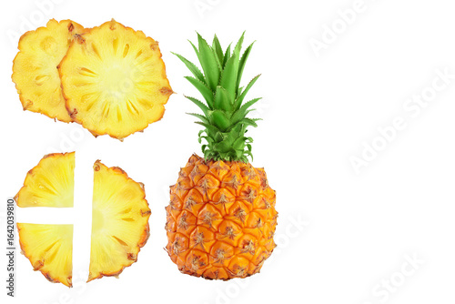 pineapple slices isolated on white background with with copy space for your text. Top view. Flat lay