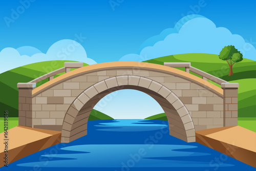 Subtle Texture Vector Style Stone Bridge With Clear Sky