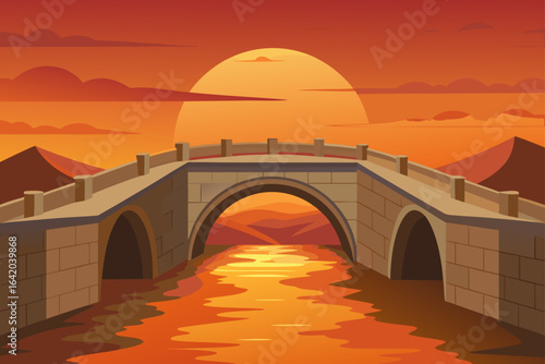Subtle Texture Vector Style Stone Bridge With Warm Light