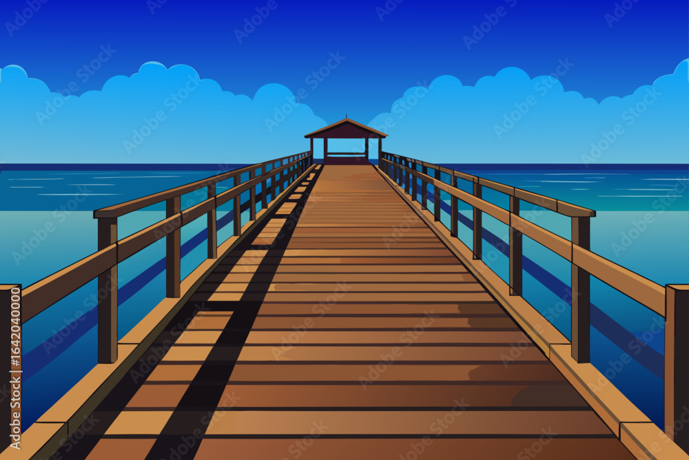 Obraz premium Subtle Texture Vector Style Wooden Pier With Clear Sky