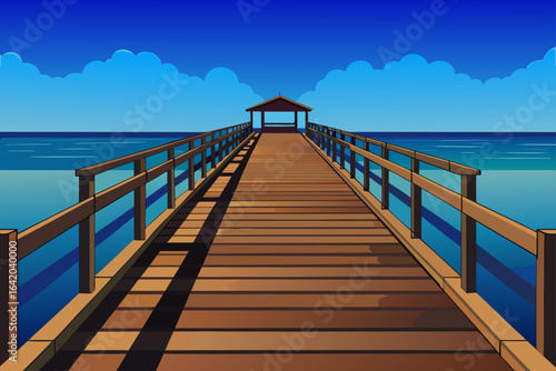 Subtle Texture Vector Style Wooden Pier With Clear Sky