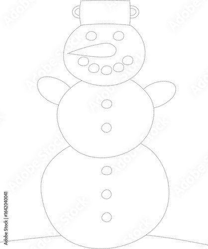 Trace and color snowman. Kindergarten and preschool worksheet printable for kids. Vector illustration.