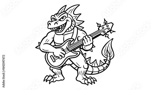 Wallpaper Mural Dragon playing guitar t shirt design silhouette and vector line art, detailed illustration perfect for relaxation and stress relief, ideal for adult coloring books, high-quality art Torontodigital.ca