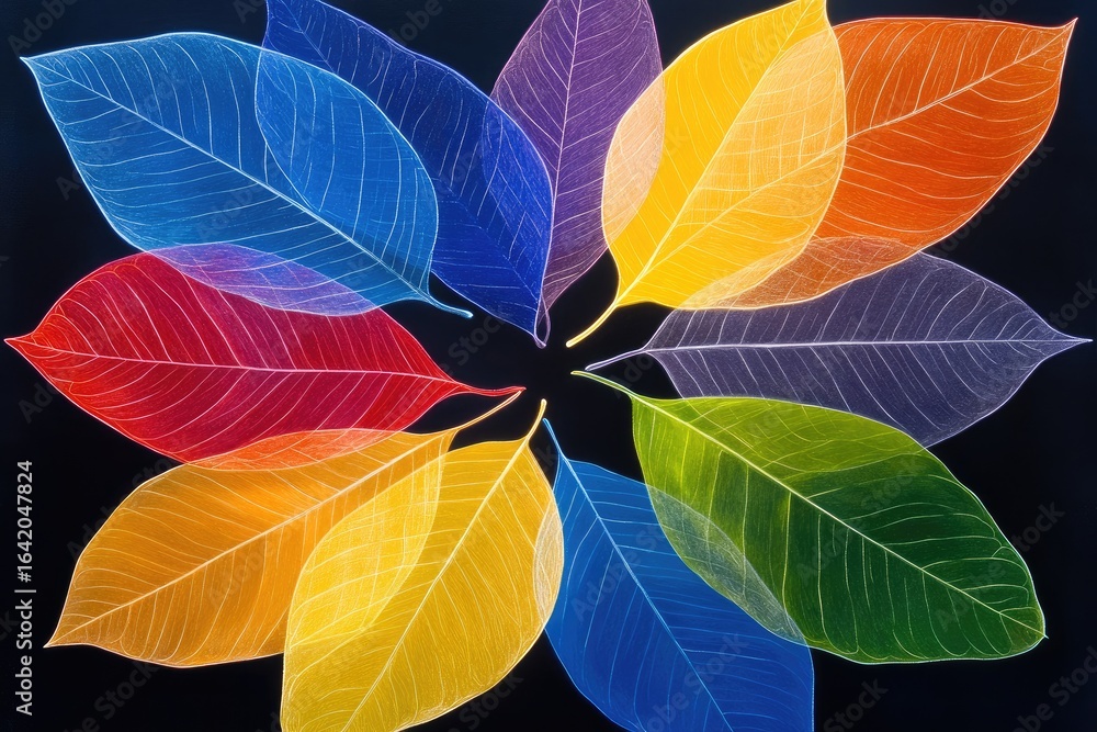 Naklejka premium Colorful leaves arranged in a circular pattern.