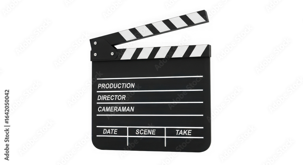 Fototapeta premium Classic black film clapperboard with white stripes on black background
