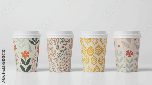 Disposable Coffee Cups with Floral and Leaf Patterns Perfect for Environmentally Conscious Businesses and Coffee Shops Promoting Sustainable Practices