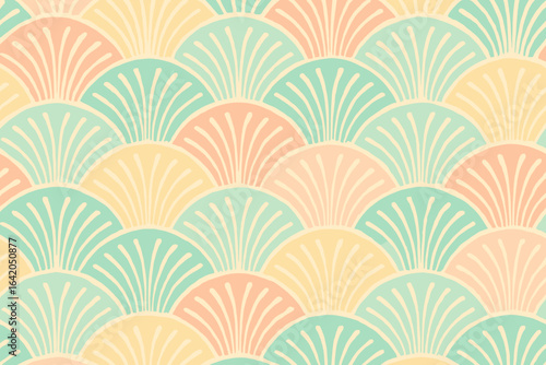 A mesmerizing fan-shaped pattern design creates an aesthetic and soothing visual appeal. It showcases elegant symmetry and harmony, offering a vibrant, creative visual.