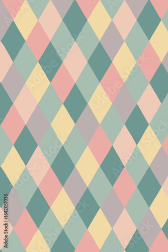 A kaleidoscope of pastel-colored diamonds in a seamless, geometric pattern. A sense of playful geometry.
