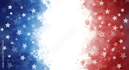 Patriotic Watercolor Stars Background: Red, White, and Blue Festive Design for Independence Day Celebrations and American Themed Projects.