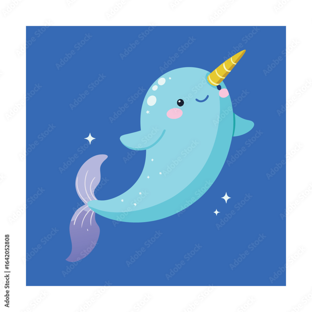 Obraz premium Happy Narwhal Jumping with Glittery Horn and Sparkles