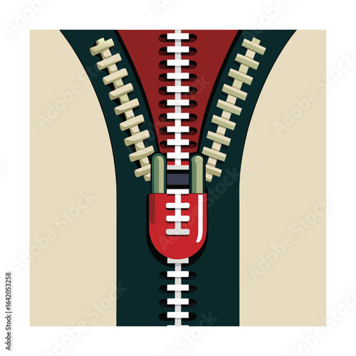 Metal Zipper with Textile Stitching Detail Vector