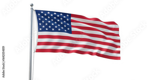 American flag waving proudly on a pole against a black background