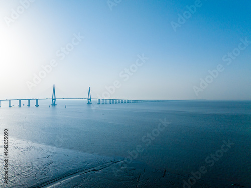 Aerial View of Cross-Sea Bridge by the Coast