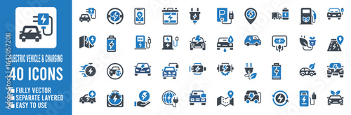 Electric vehicle charging symbols and icons electric car charging station