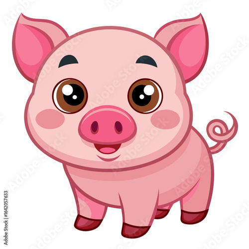 Cute Cartoon Pig Farm Animal Vector Illustration Isolated on White