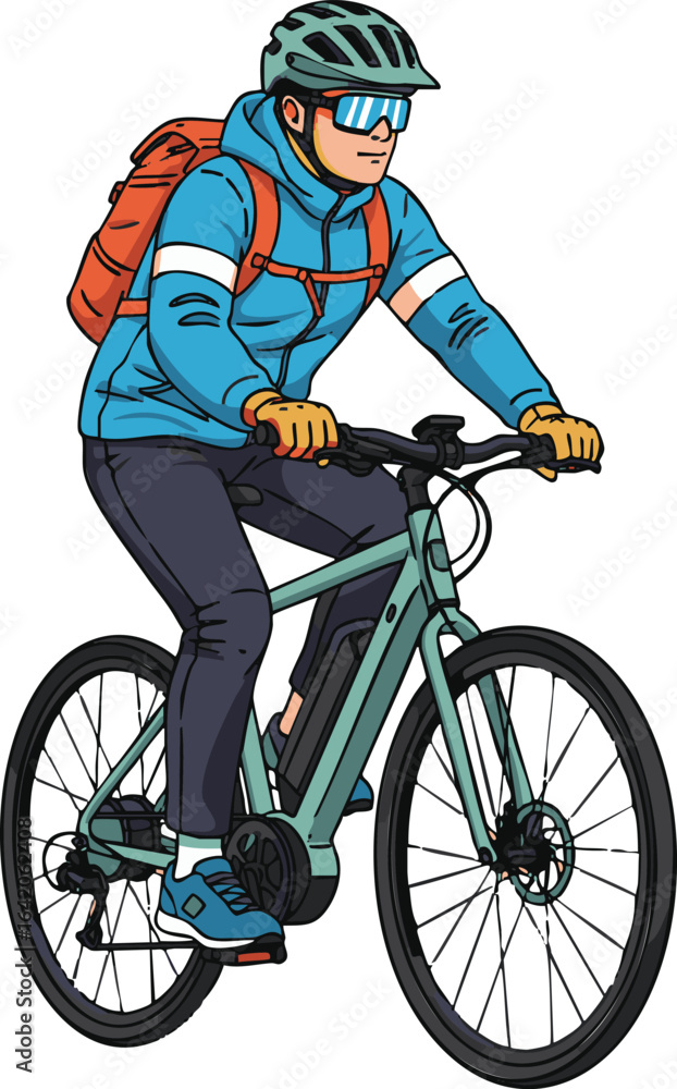 Cyclist Riding Electric Bicycle with Backpack Cyclist Riding Electric Bicycle with Backpack