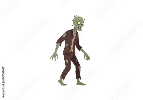 Cartoon Zombie Character with Tattered Clothing and Green Skin