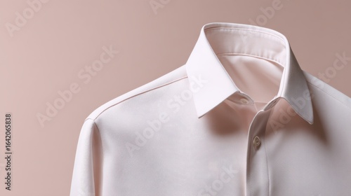 Close-up of a white men's shirt, fine fabric weave and crisp texture in soft natural light.